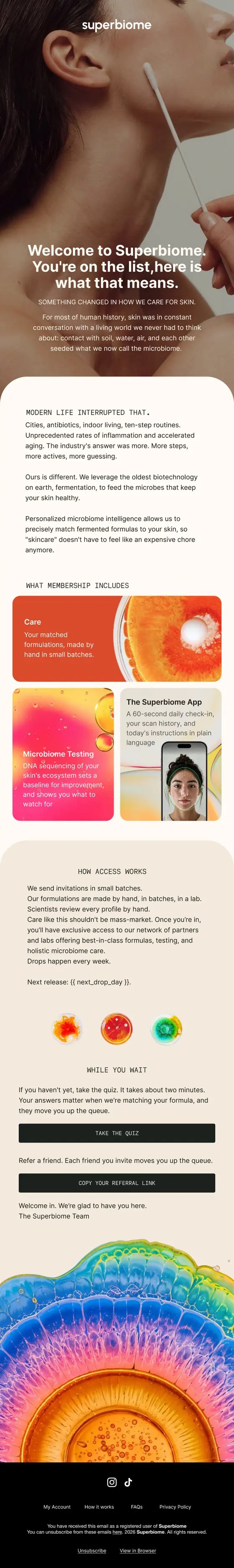 E-mail de skincare de uma marca americana